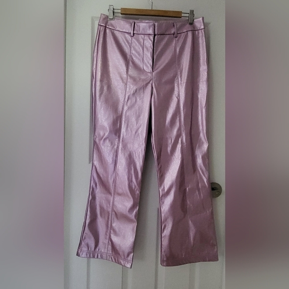 NWT 7 For All Mankind Women's Faux Leather Liquid Foil  Metallic Pants Size L - Picture 4 of 16